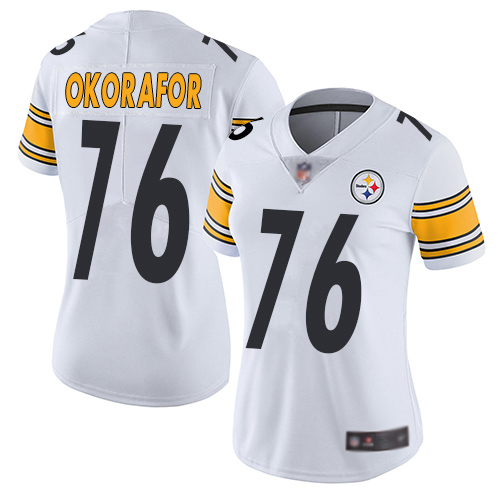Women Pittsburgh Steelers Football #76 Limited White Chukwuma Okorafor Road Vapor Untouchable Nike NFL Jersey